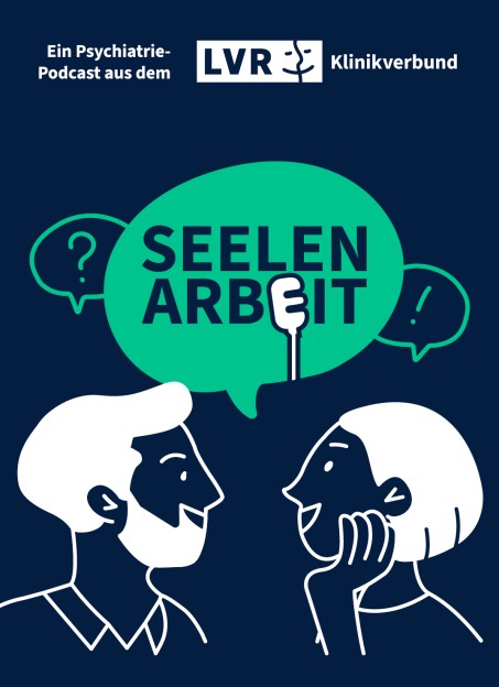 Titelbild des Podcasts Seelenarbeit. Ein mann und eine Frau schauen sich aus der Nahe ins Gesicht. Über Ihnen hängt eine Sprechblase mit dem Wort Seelenarbeit.
